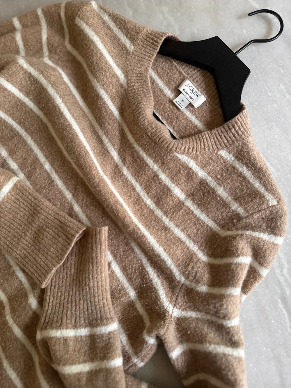 J. Crew Striped crewneck sweater in extra-soft Hthr Mushroom Ivory - Size S